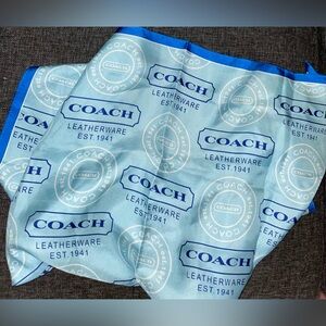 COACH SIGNATURE C’s LEATHERWARE EST 1941 SILK SQUARE SCARF BLUE NWT